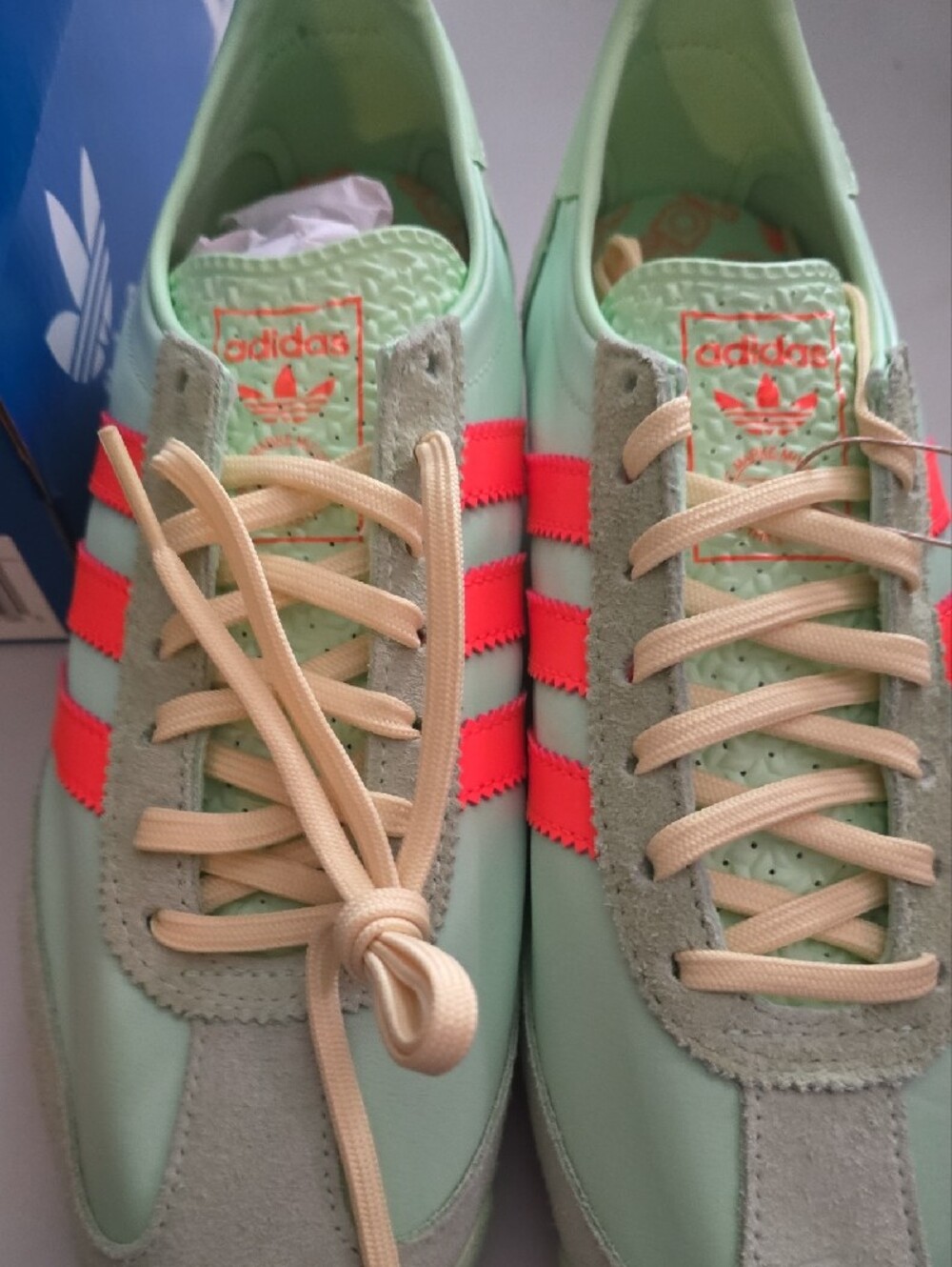 adidas Mint Green Sneakers with Neon Coral Stripes - Picture 4 of 5